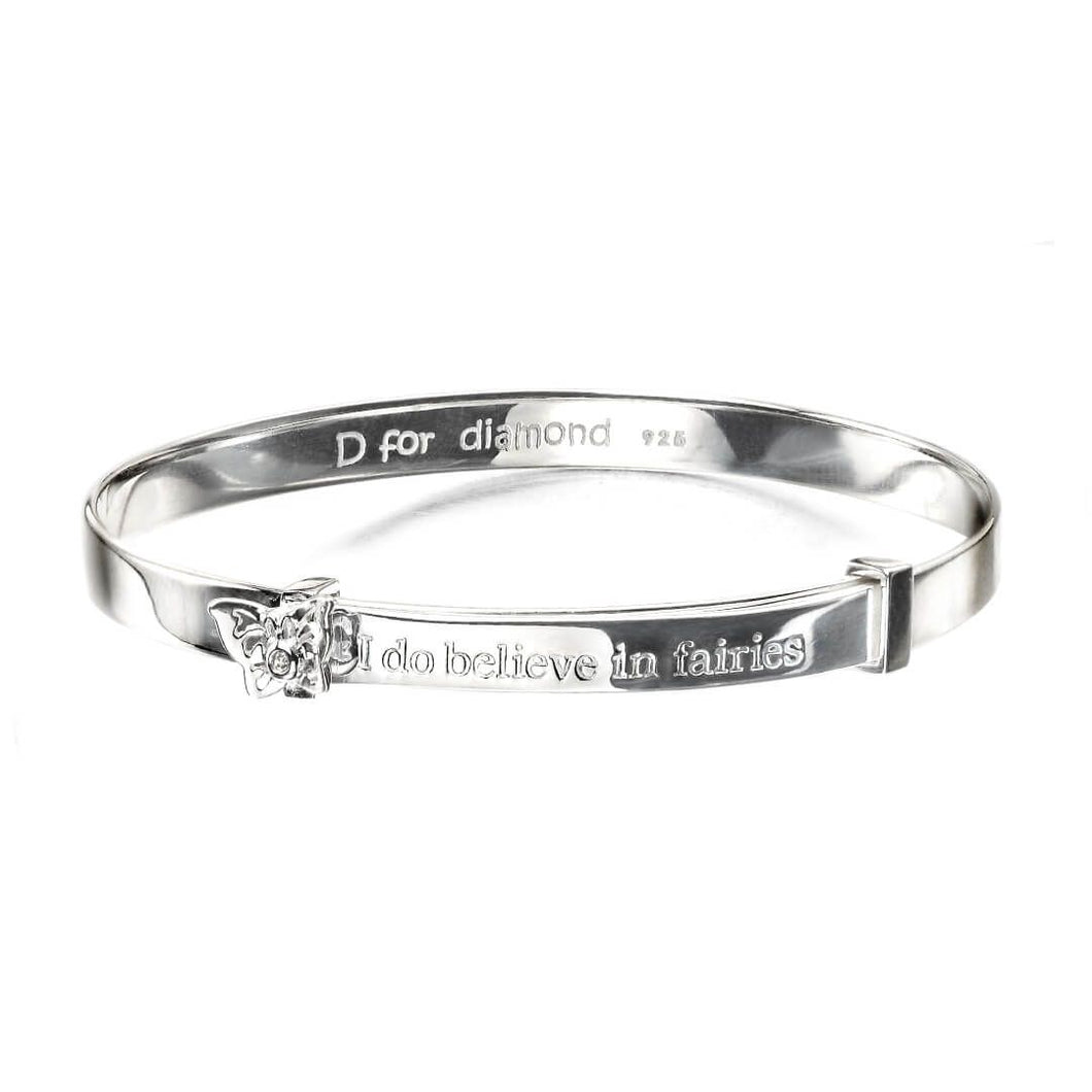 'I Do Believe In Fairies' Expandable Bangle With Diamond