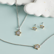 Load image into Gallery viewer, Recycled Silver Star Necklace With Yellow Gold Plated Detail And Diamond
