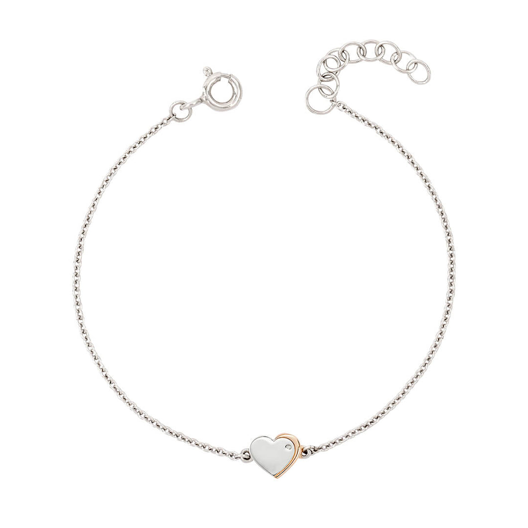 Recycled Silver Heart Bracelet With Rose Gold Plated Detail And Diamond