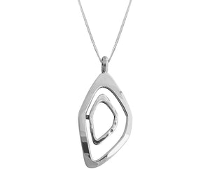 Hammered And Polished Open Marquise Pendant With Chain