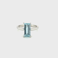 Load and play video in Gallery viewer, Platinum And Aquamarine Solitaire Ring
