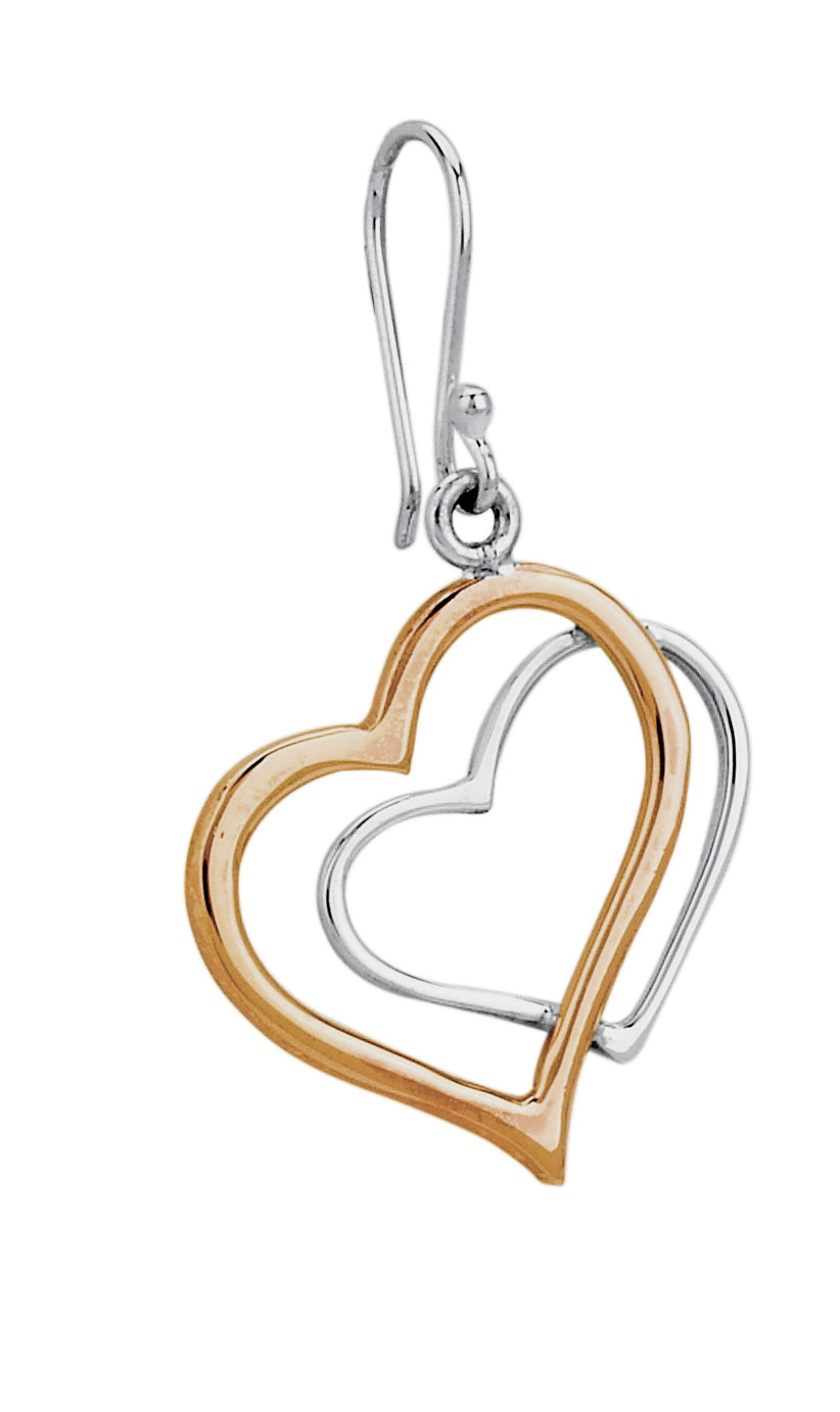 Silver And Copper Open Heart Design Drop Earrings