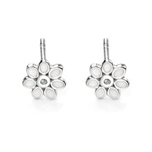Load image into Gallery viewer, White Enamel Daisy Stud Earrings With Diamonds
