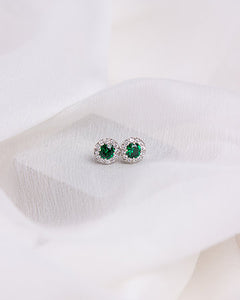 Green Emerald Coloured Round Solitaire Earrings