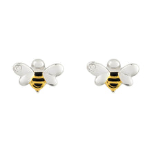 Load image into Gallery viewer, Recycled Silver Bee Stud Earrings With Yellow Gold Plating, Enamel And Diamond
