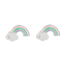 Load image into Gallery viewer, Recycled Silver Rainbow Stud Earrings With Enamel And Diamond
