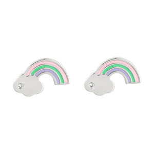 Recycled Silver Rainbow Stud Earrings With Enamel And Diamond