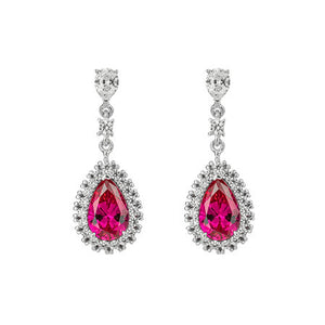 Red Diamonfire Zirconia Teardrop Earrings with Pave Surround