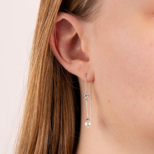 Pull Through Chain Drop Earrings With Shell Pearl And Cubic Zirconia