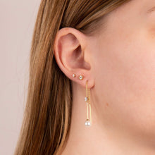 Load image into Gallery viewer, Gold Plated Pull Through Chain Drop Earrings With Shell Pearl And Cubic Zirconia
