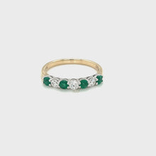 Load and play video in Gallery viewer, 9ct Yellow And White Gold Emerald And Diamond Half Eternity Ring
