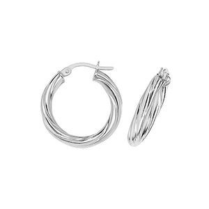 9ct White Gold Twisted 15mm Hoop Earrings
