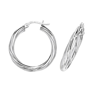 9ct White Gold Twisted 20mm Hoop Earrings