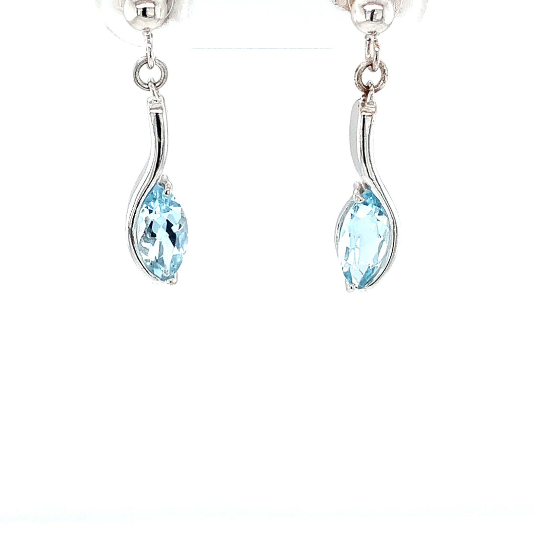 9ct White Gold Marquise Aquamarine Drop Earrings