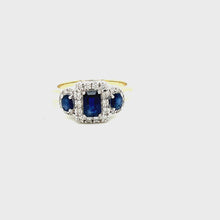 Load and play video in Gallery viewer, 9ct Triple Sapphire And Diamond Cluster Ring
