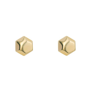 9ct Yellow Gold Flat Hexagon Stud Earrings