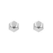 Load image into Gallery viewer, 9ct White Gold Flat Hexagon Stud Earrings
