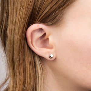 9ct White Gold Flat Hexagon Stud Earrings