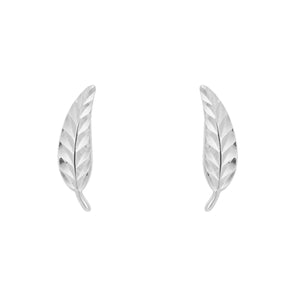 9ct White Gold Feather Stud Earrings