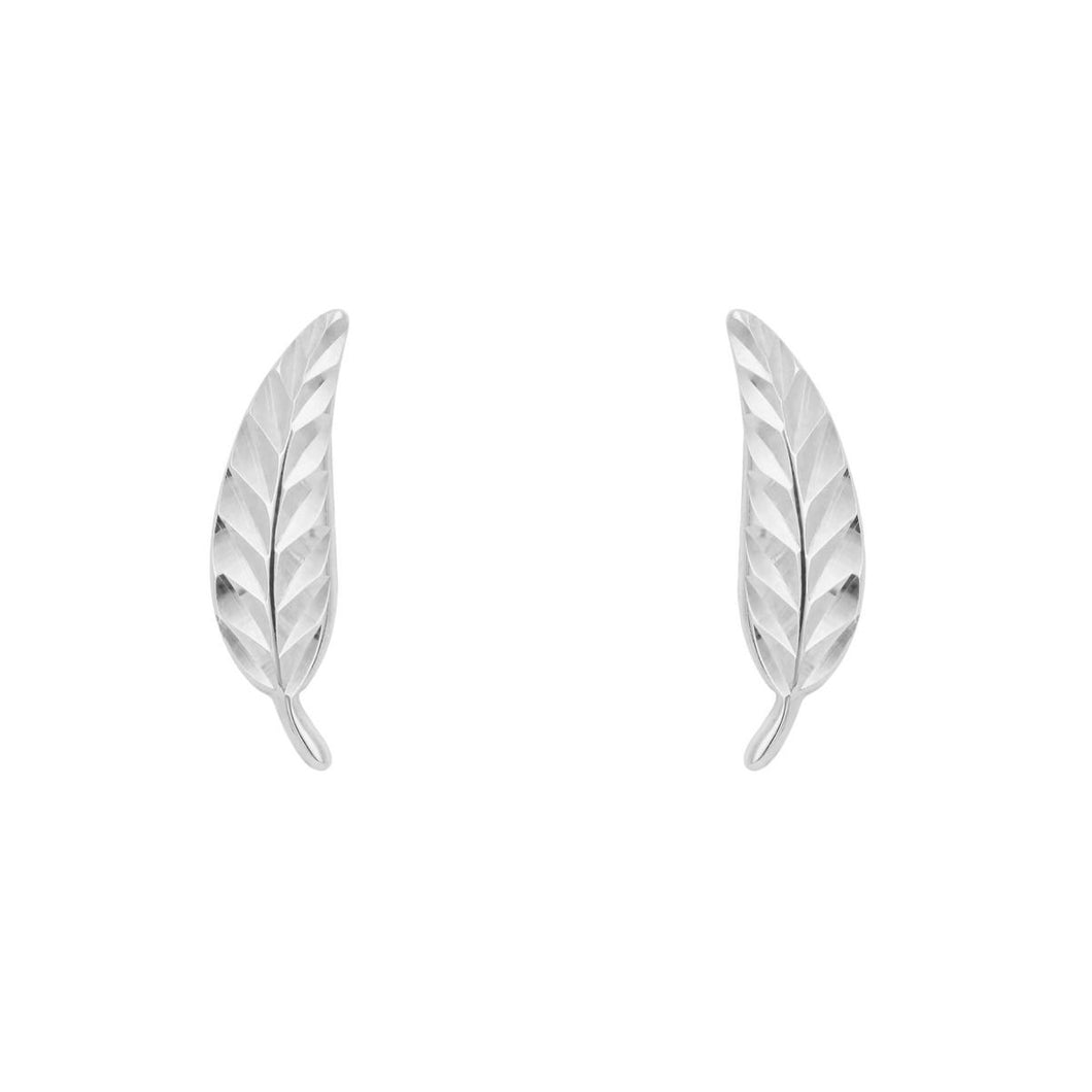 9ct White Gold Feather Stud Earrings