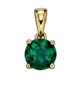 9ct Yellow Gold Birthstone Pendant - May - Created Emerald