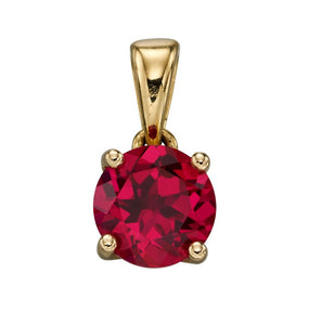 9ct Yellow Gold Birthstone Pendant - July - Created Ruby