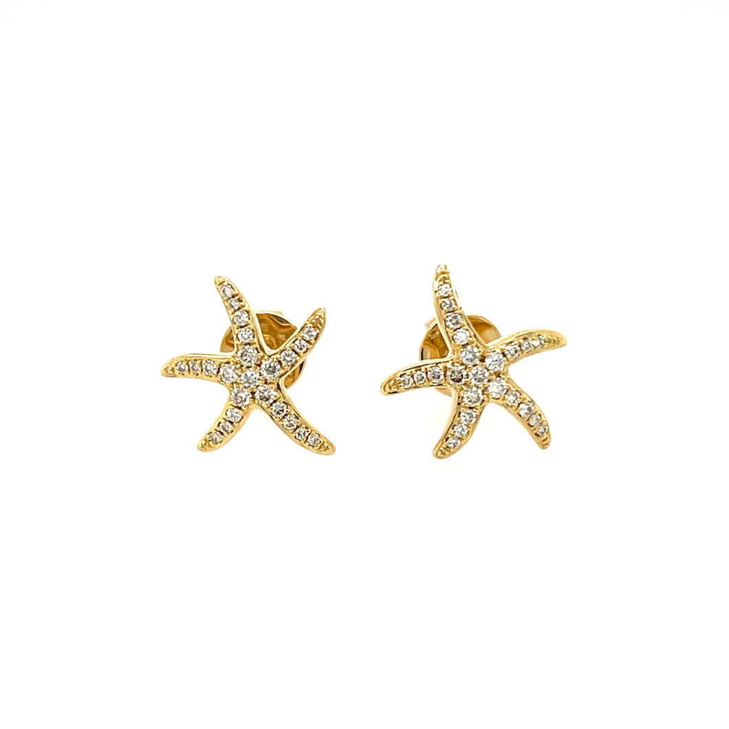 18ct Yellow Gold Star Fish Earrings