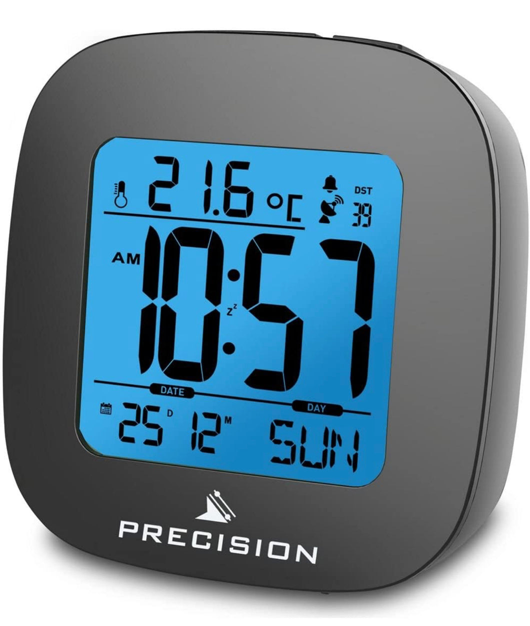 Precision Radio Controlled Black Digital Alarm Clock