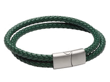 Load image into Gallery viewer, Reborn Forest Green Recycled Leather Double Row Bracelet

