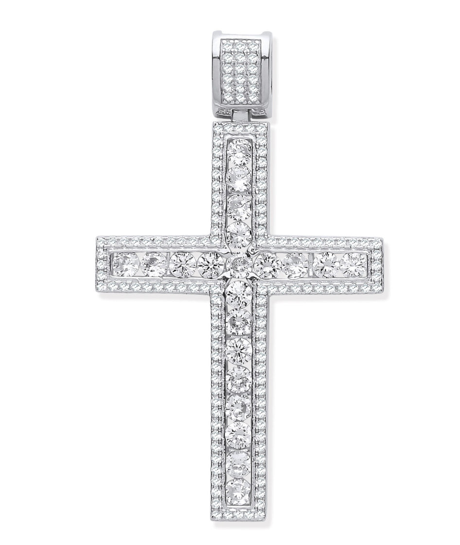 Sterling Silver Chunky Style Cross Set With Cubic Zirconia