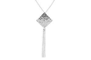 Hammered Square And Chain Drop Necklace