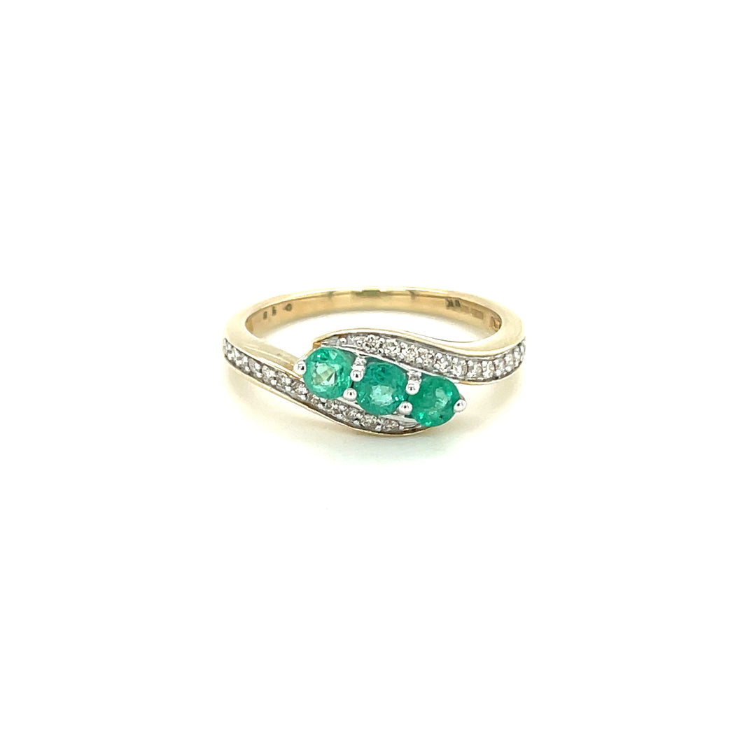 9ct Yellow And White Gold Shaped Emerald And Diamond Ring
