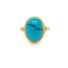 Load image into Gallery viewer, 9ct Yellow Gold Oval Cabochon Matrix Turquoise Ring
