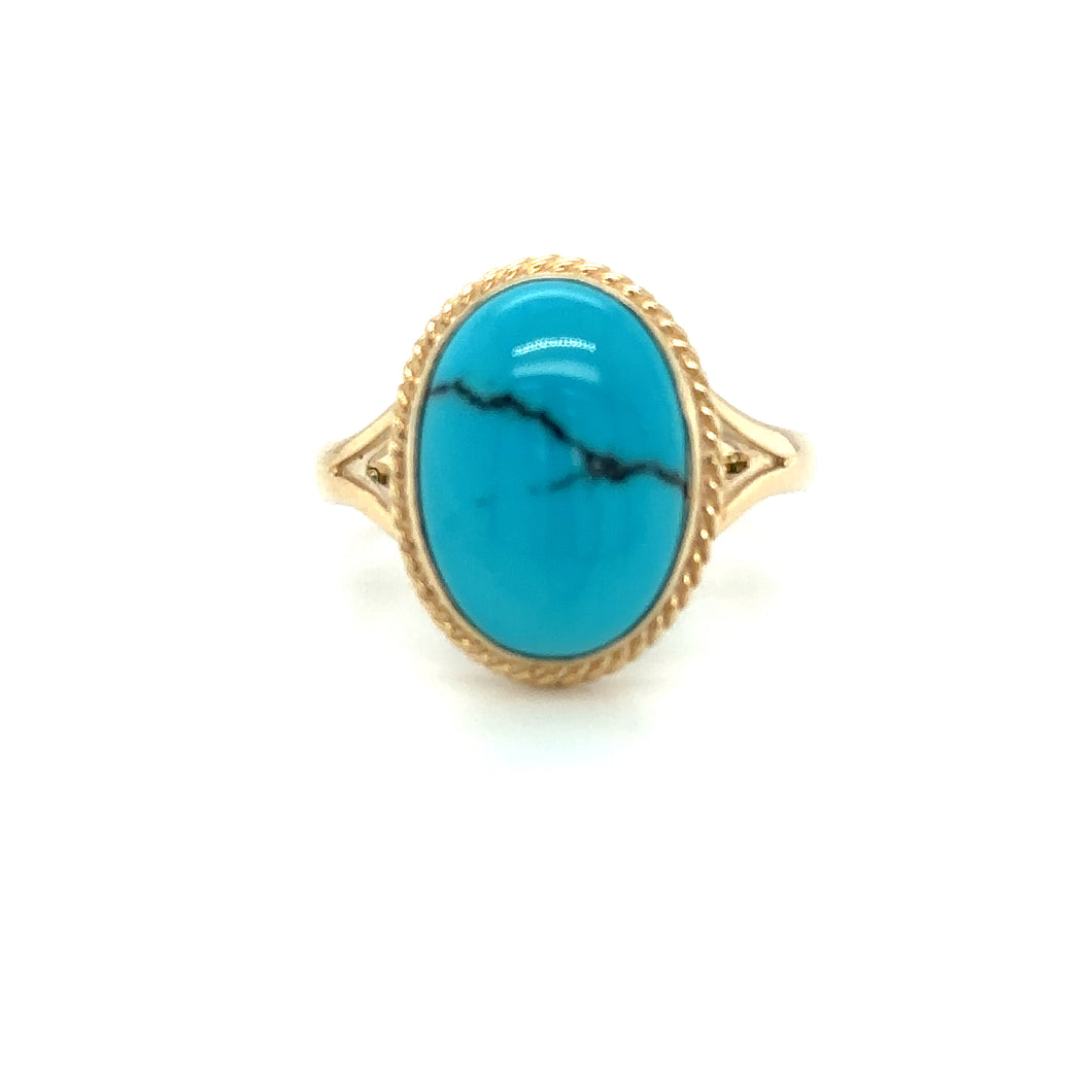 9ct Yellow Gold Oval Cabochon Matrix Turquoise Ring