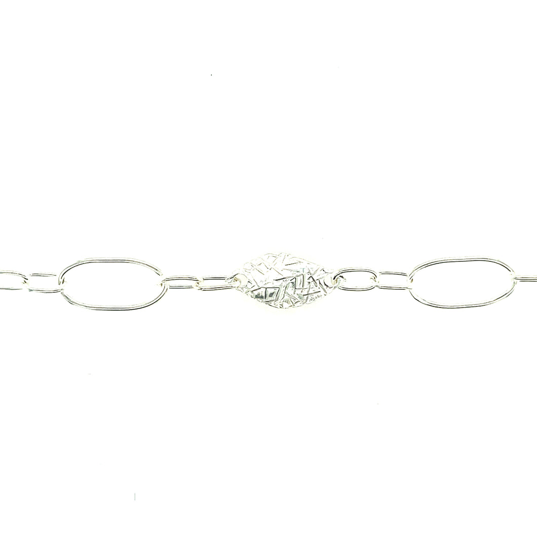 Sterling Silver Oval And Leaf Link Bracelet