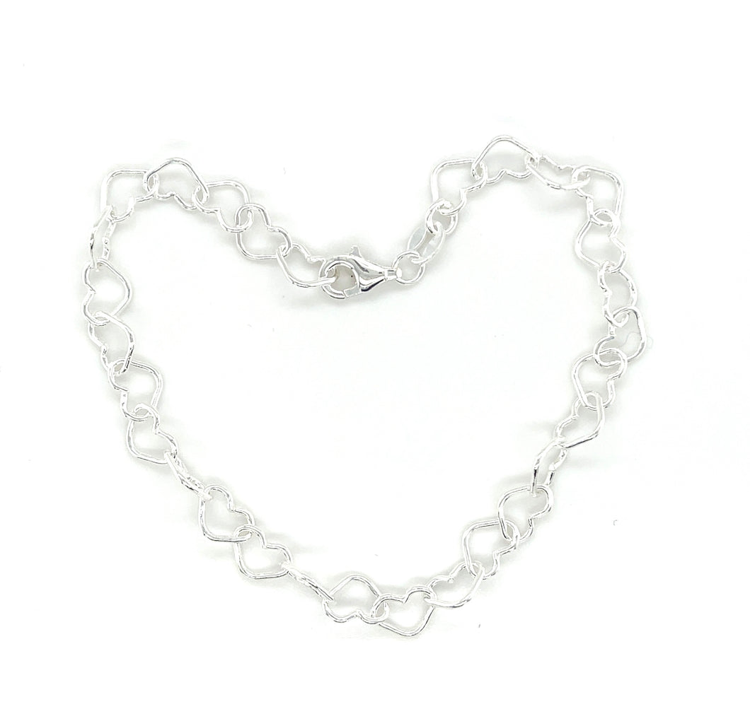 Sterling Silver Open Heart Link Bracelet