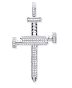 Sterling Silver Nail Cross Set With Cubic Zirconia