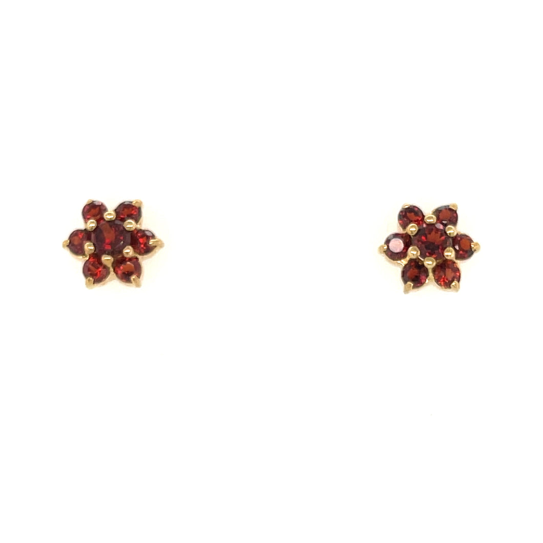 9ct Yellow Gold Flower Cluster Garnet Earrings