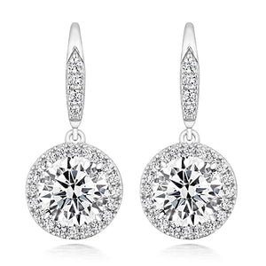 Halo Style Round Cubic Zirconia Drop Earrings