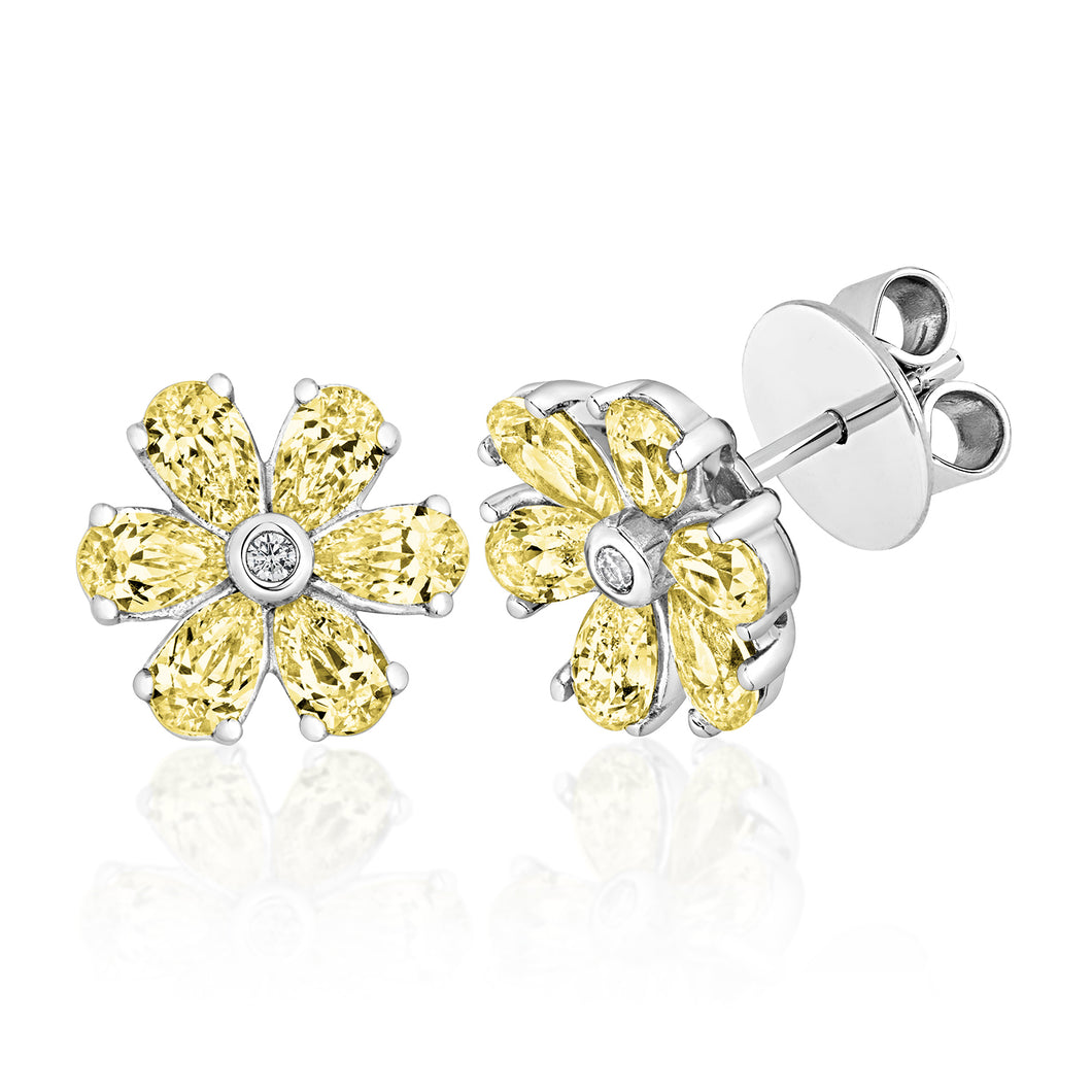 Yellow And Clear Cubic Zirconia Flower Cluster Stud Earrings