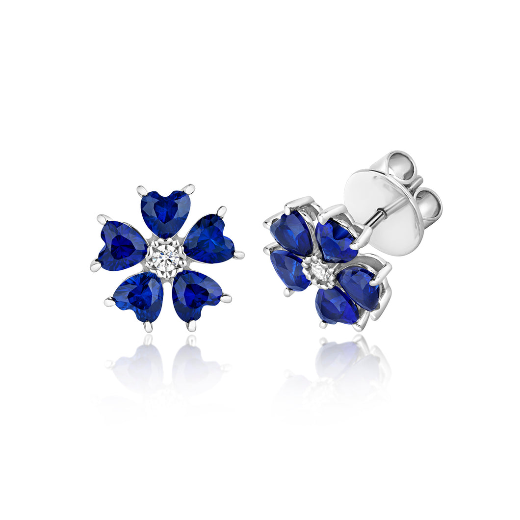 Blue And Clear Cubic Zirconia Flower Cluster Stud Earrings