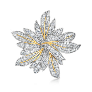 Sterling Silver And Gold Vermeil Flower Brooch Set With Cubic Zirconia