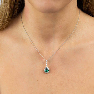 Green Zirconia Teardrop Necklace with Pave Surround