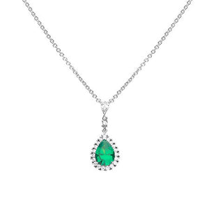 Green Zirconia Teardrop Necklace with Pave Surround