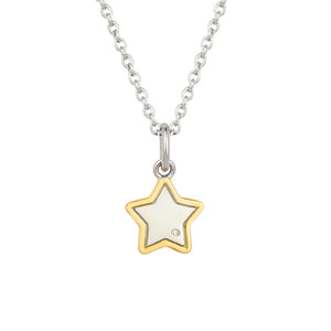 Recycled Silver Star Necklace With Yellow Gold Plated Detail And Diamond