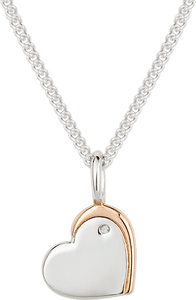 Recycled Silver Heart Necklace With Rose Gold Plated Detail And Diamond