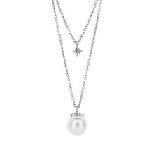 Load image into Gallery viewer, Double Chain Necklace with Shell Pearl and Diamond Shaped Diamonfire Zirconia
