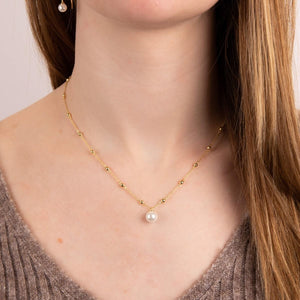 Gold Plated Trace Chain Station Necklace With Shell Pearl