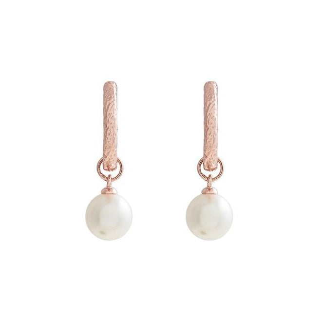 Antique Pearl Charm Hoops Rose Gold