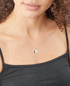 February Crystal Birthstone Pendant On Chain With Engravable Disc